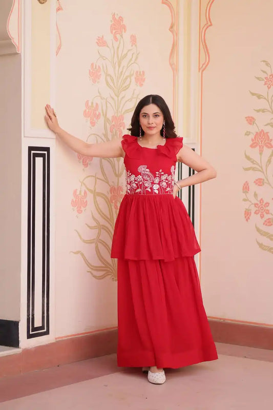 Moni 1175 Blooming Peplum Gown With Embroidery Work