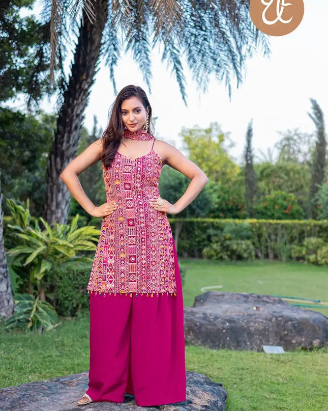Threadthrill Vol 8 Chinon Western Ruby Color Plazo Kurti Dupatta