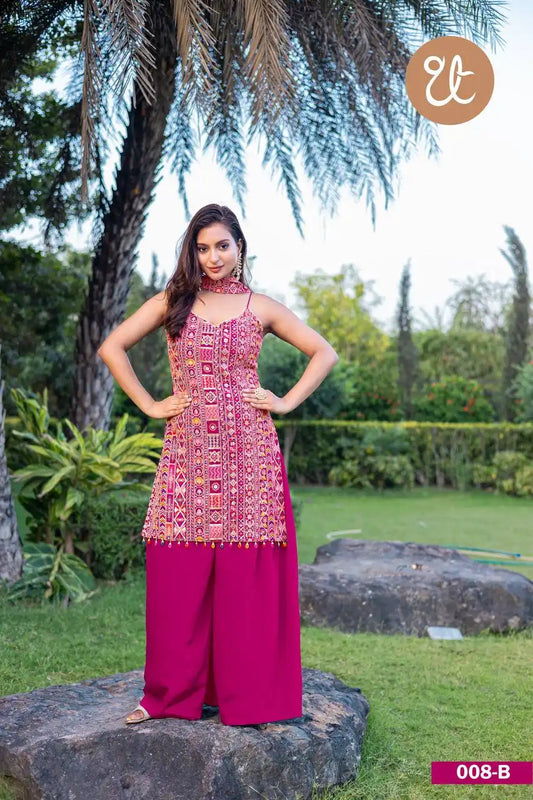 Threadthrill Vol 8 Chinon Western Ruby Color Plazo Kurti Dupatta