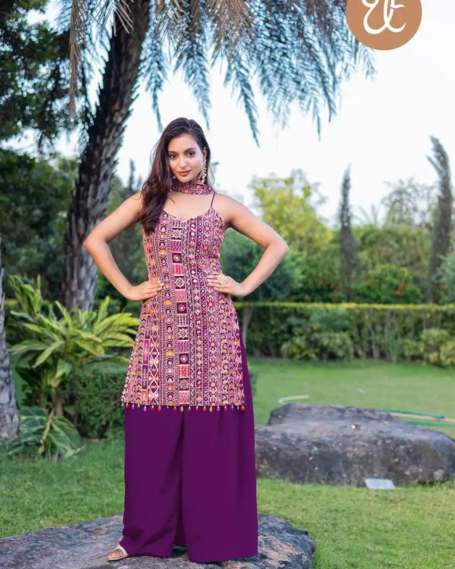 Threadthrill Vol 8 Chinon Western Eggplant Color Plazo Kurti Dupatta