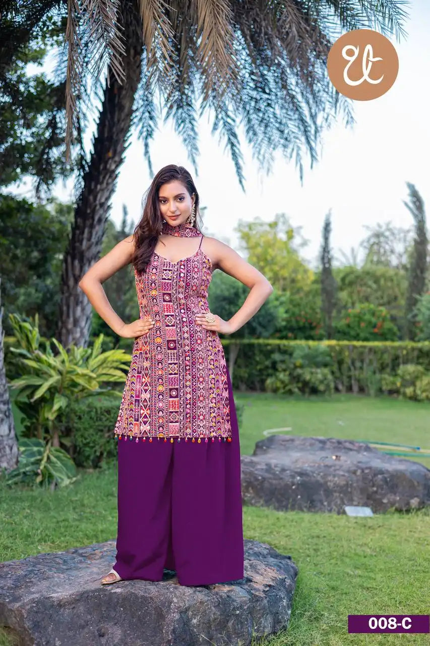 Threadthrill Vol 8 Chinon Western Eggplant Color Plazo Kurti Dupatta