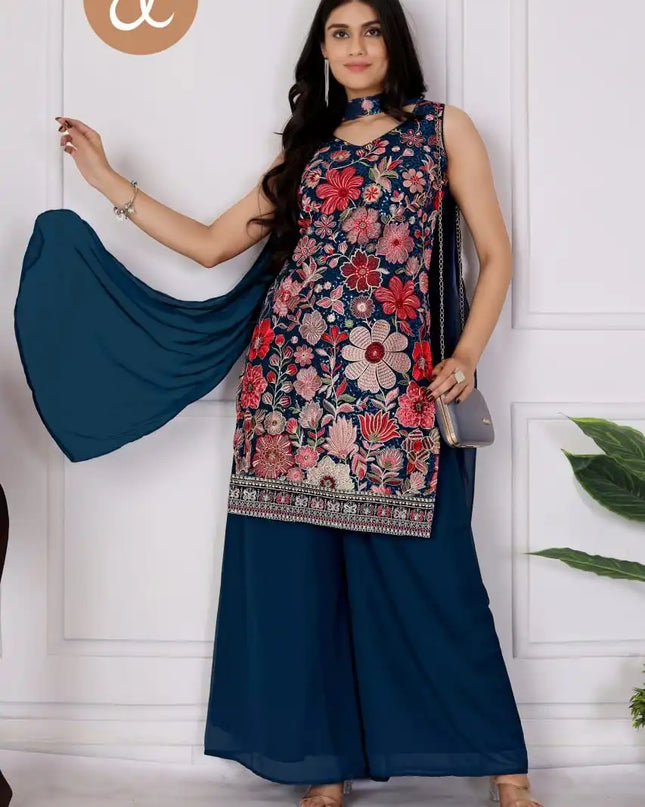 Threadthrill Vol 7 Georgette Western Plazo Top With Dupatta