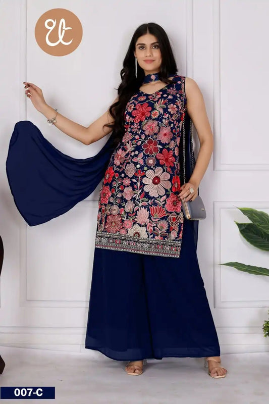 Threadthrill Vol 7 Georgette Blue Color Western Plazo Top With Dupatta