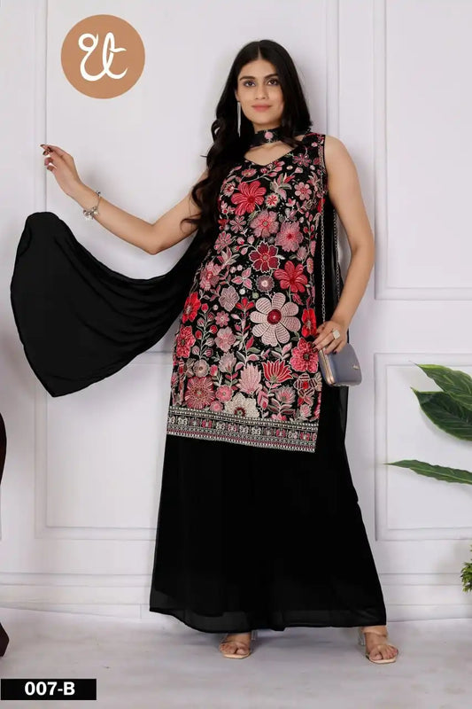 Threadthrill Vol 7 Georgette Black Color Western Plazo Top With Dupatta
