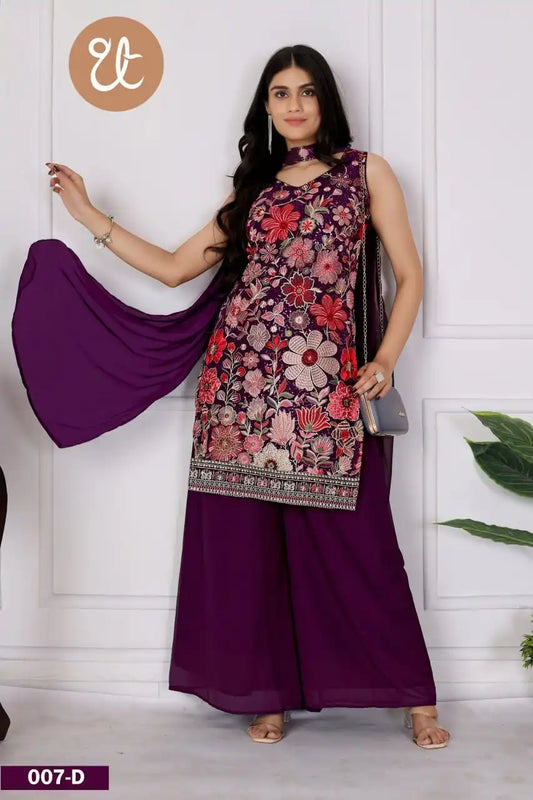 Threadthrill Vol 7 Georgette Purple Color Western Plazo Top With Dupatta
