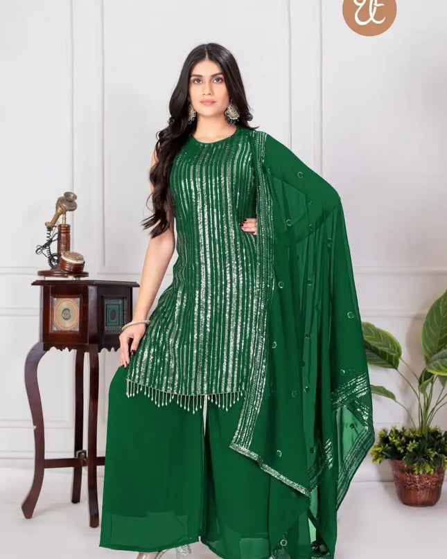 Threadthrill Vol 6 Georgette Plazo Kurti Sequence Work