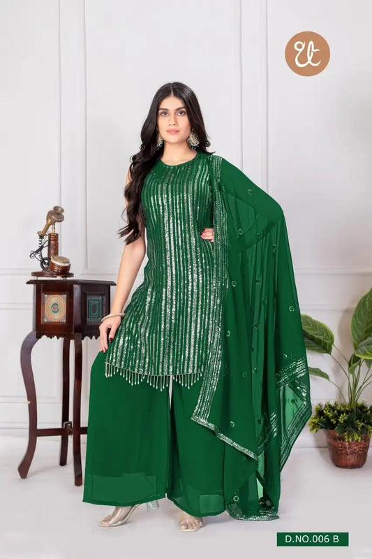 Threadthrill Vol 6 Georgette Plazo Kurti Sequence Work