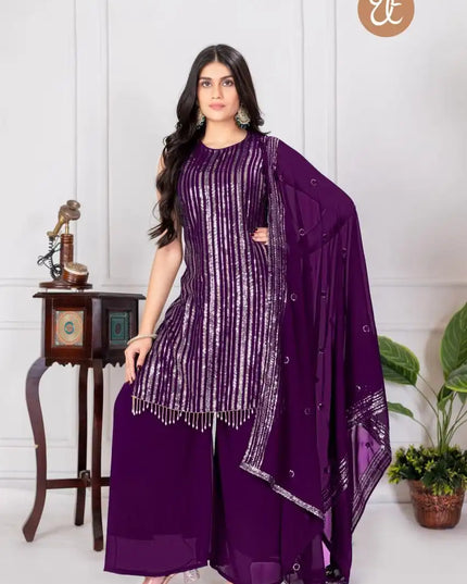Threadthrill Vol 6 Georgette Eggplant Color Plazo Kurti Sequence Work 2025