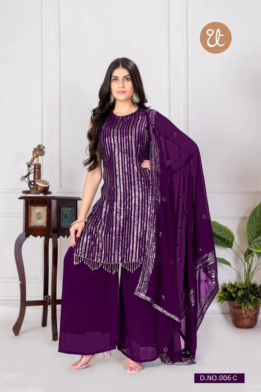 Threadthrill Vol 6 Georgette Eggplant Color Plazo Kurti Sequence Work 2025