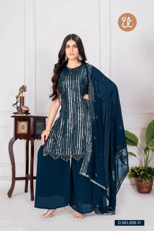 Threadthrill Vol 6 Georgette Navyblue Color Plazo Kurti Sequence Work