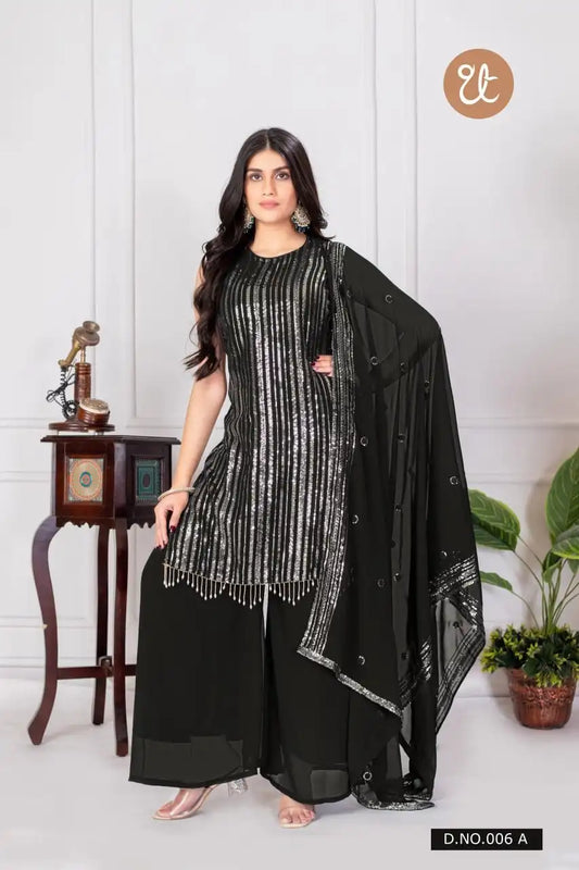 Threadthrill Vol 6 Georgette Black Color Plazo Kurti Sequence Work