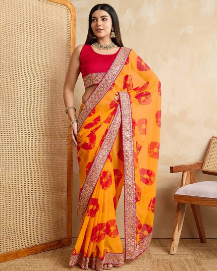 Kiara Suryamukhi Soft Georgette Yellow Color Sarees Bandhani Print