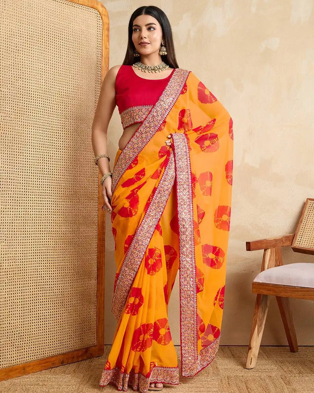 Kiara Suryamukhi Soft Georgette Yellow Color Sarees Bandhani Print