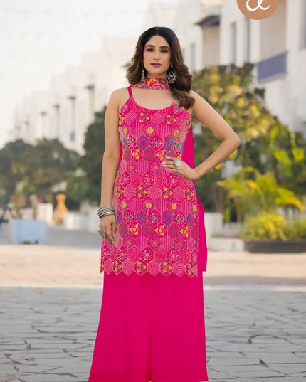 Threadthrill Vol 5 Chinon Western  Ruby Color Plazo Kurti Dupatta