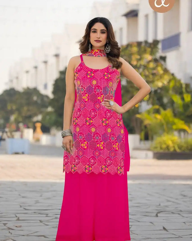 Threadthrill Vol 5 Chinon Western  Ruby Color Plazo Kurti Dupatta