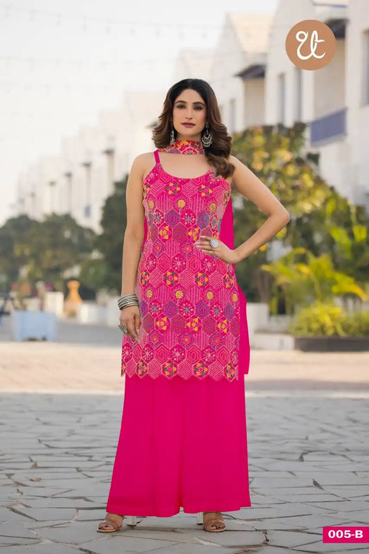 Threadthrill Vol 5 Chinon Western  Ruby Color Plazo Kurti Dupatta