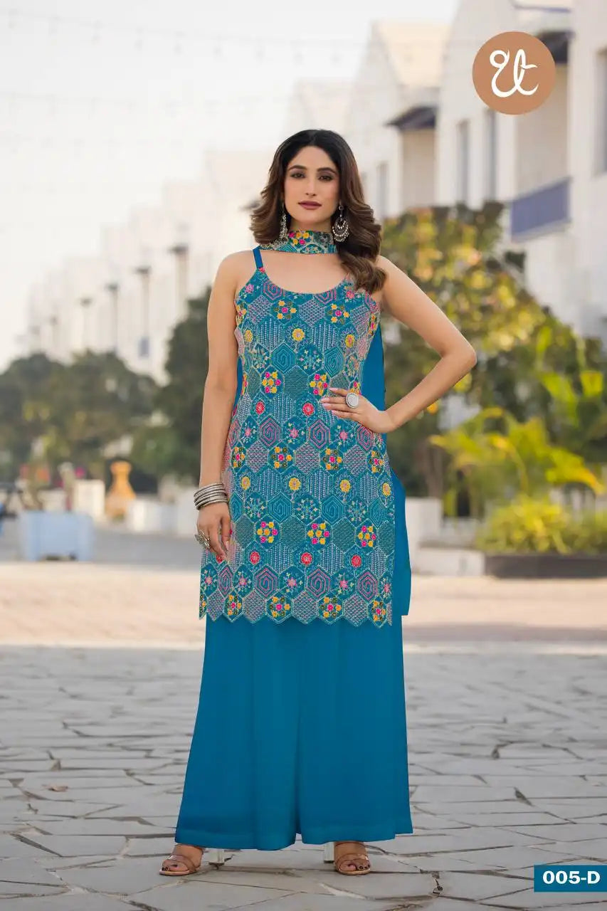 Threadthrill Vol 5 Chinon Western  Skyblue Color Plazo Kurti Dupatta