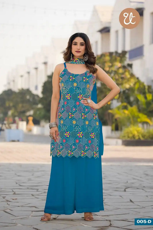 Threadthrill Vol 5 Chinon Western  Skyblue Color Plazo Kurti Dupatta