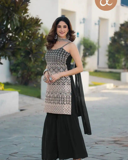 Threadthrill Vol 4 Georgette Black Color Plazo Kurti Sequence Embroidered Work