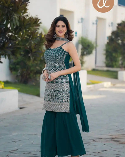 Threadthrill Vol 4 Georgette Plazo Kurti Sequence Embroidered Work