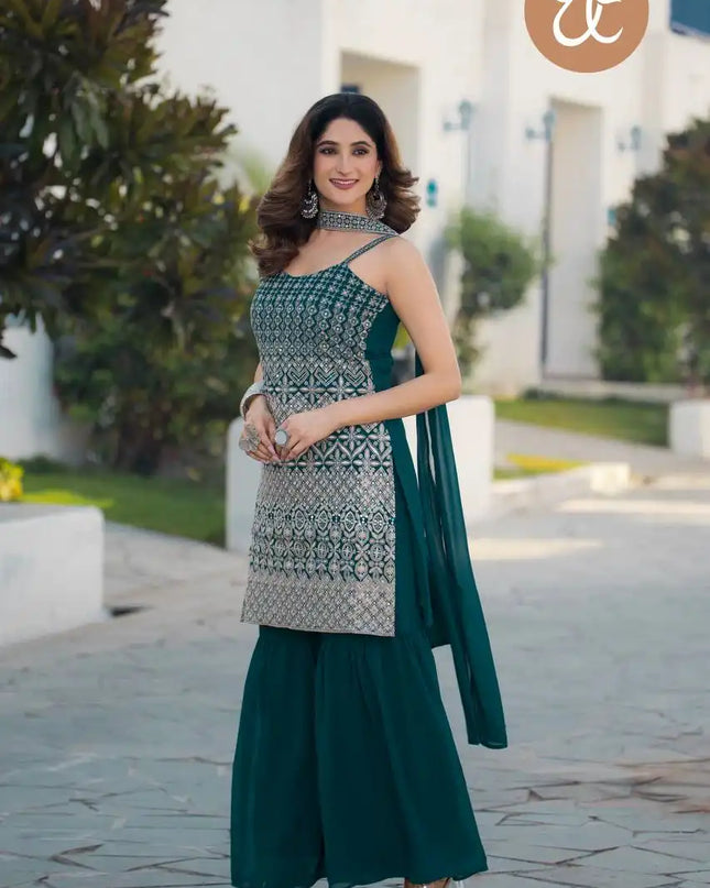 Threadthrill Vol 4 Georgette Plazo Kurti Sequence Embroidered Work