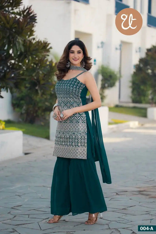 Threadthrill Vol 4 Georgette Plazo Kurti Sequence Embroidered Work