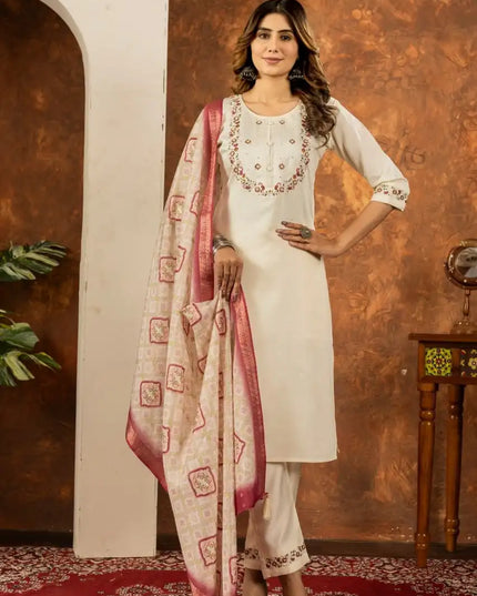 Lila 01 Marina Silk Kurti Pant Dupatta With Handmade Work 2025