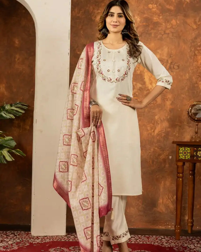 Lila 01 Marina Silk Kurti Pant Dupatta With Handmade Work 2025