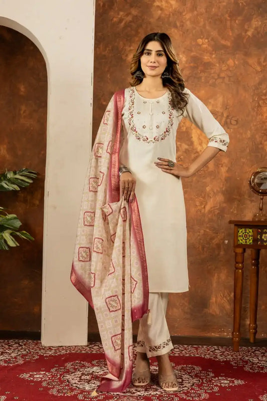 Lila 01 Marina Silk Kurti Pant Dupatta With Handmade Work 2025