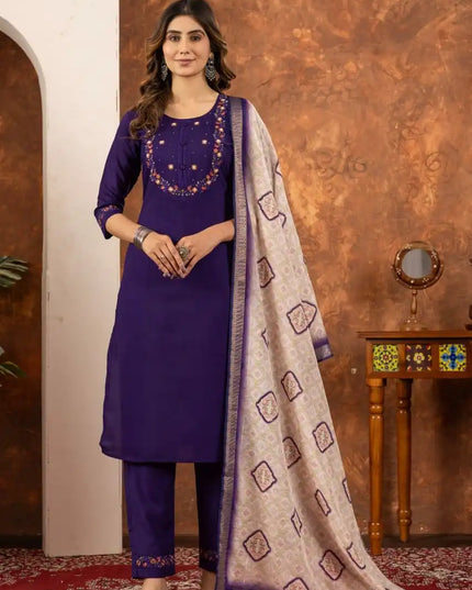 Lila 01 Marina Silk blue Color Kurti Pant Dupatta Diwali Festival 2025