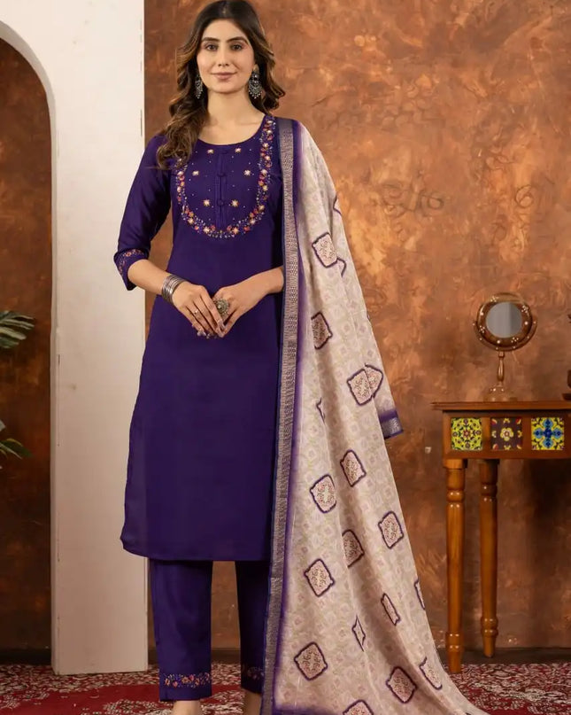 Lila 01 Marina Silk blue Color Kurti Pant Dupatta Diwali Festival 2025