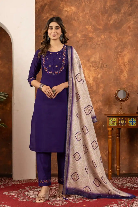 Lila 01 Marina Silk blue Color Kurti Pant Dupatta Diwali Festival 2025