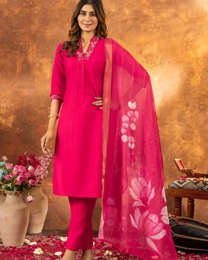 Lila 02 Roman Silk Kurti Pant Dupatta Khatli Work