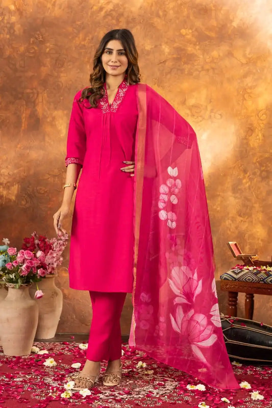 Lila 02 Roman Silk Kurti Pant Dupatta Khatli Work