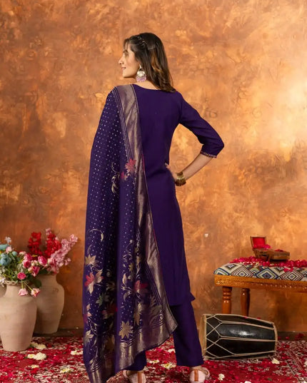Lila 03 Marina Silk A line Kurti Set With Multi Embroidery Thread Work