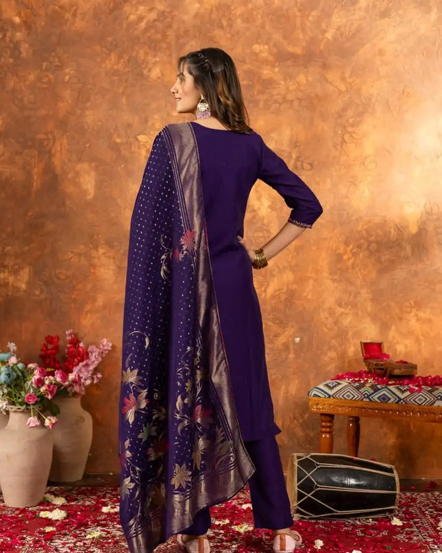 Lila 03 Marina Silk A line Kurti Set With Multi Embroidery Thread Work