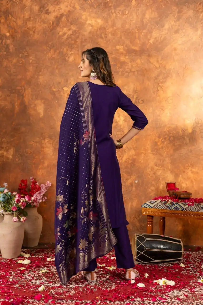 Lila 03 Marina Silk A line Kurti Set With Multi Embroidery Thread Work