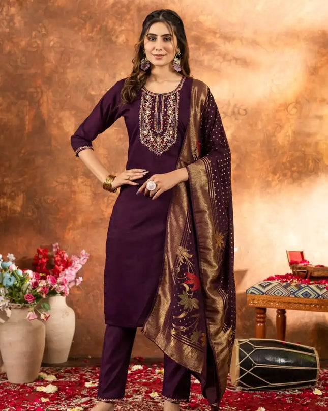 Lila 03 Marina Silk  Kurti Set With Multi Thread  Work Collection 2025