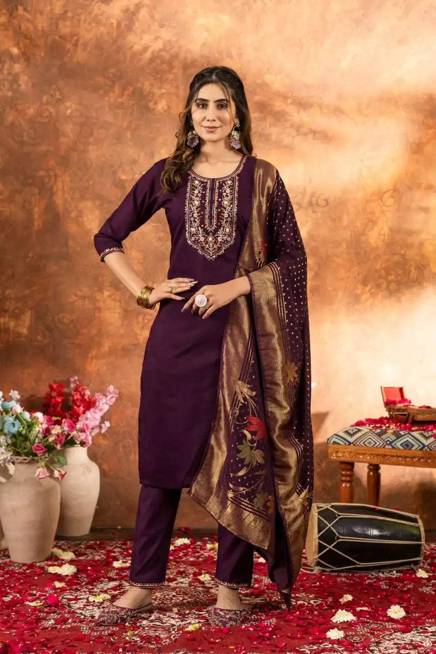 Lila 03 Marina Silk  Kurti Set With Multi Thread  Work Collection 2025
