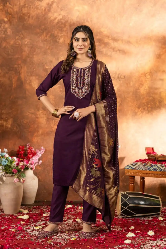 Lila 03 Marina Silk  Kurti Set With Multi Thread  Work Collection 2025