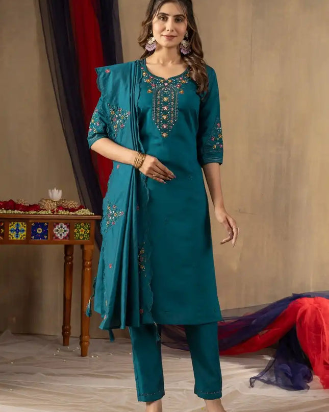 Lila 04 Roman Silk Steelblue Color Readymade Design Trending Hand Work 2025