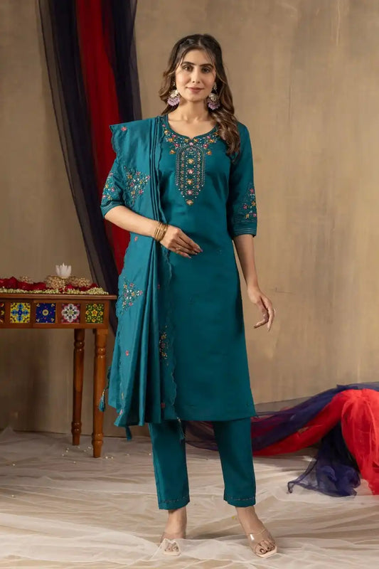Lila 04 Roman Silk Steelblue Color Readymade Design Trending Hand Work 2025