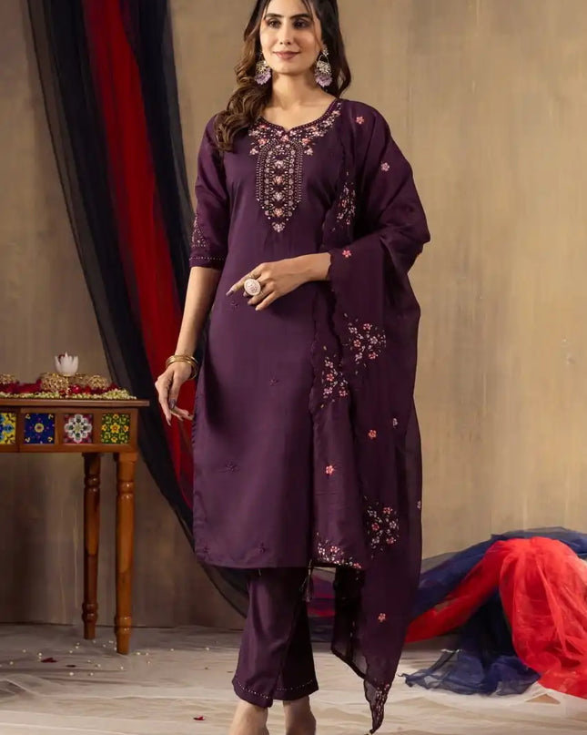 Lila 04 Roman Silk 3Pc Readymade Design Hand Work 2025