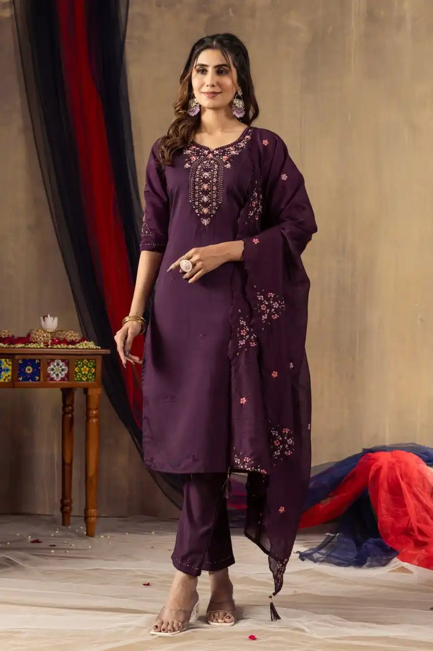 Lila 04 Roman Silk 3Pc Readymade Design Hand Work 2025