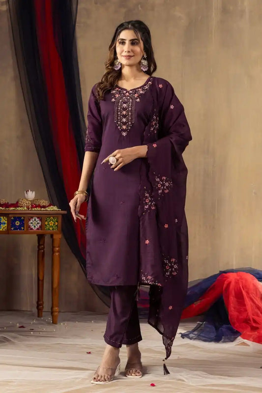 Lila 04 Roman Silk 3Pc Readymade Design Hand Work 2025