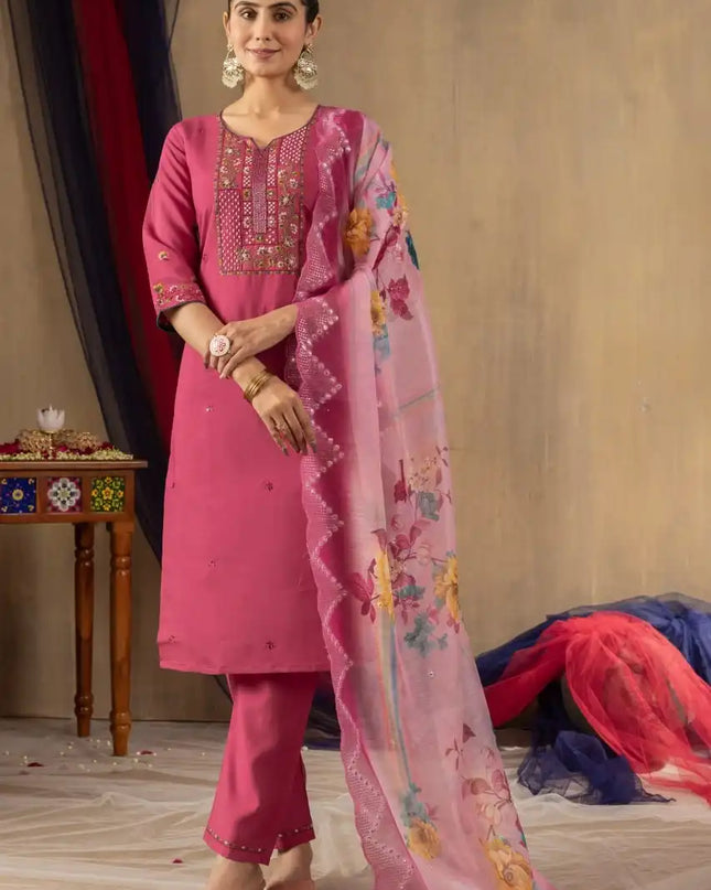 Lila 06 Roman Silk Kurti Pant Dupatta With Khatli Work 2025