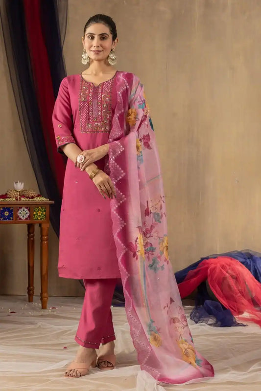 Lila 06 Roman Silk Kurti Pant Dupatta With Khatli Work 2025