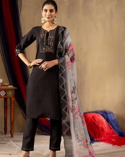 Lila 06  Roman Silk Kurti Pant Dupatta with Embroidery Work Collection 2025