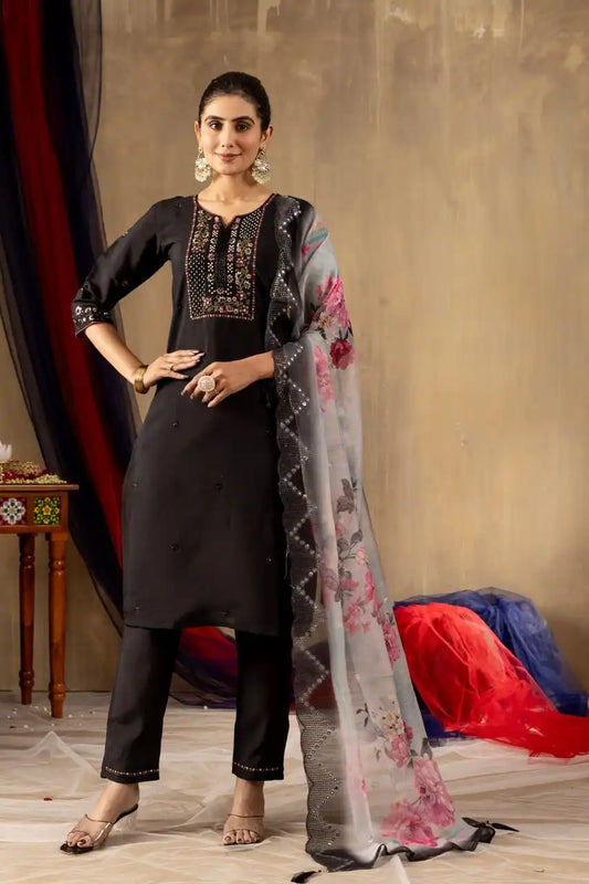 Lila 06  Roman Silk Kurti Pant Dupatta with Embroidery Work Collection 2025