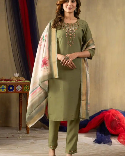 Lila 07 Gold Silk Aline Kurti Pant Dupatta With Hand Work Diwali Collection